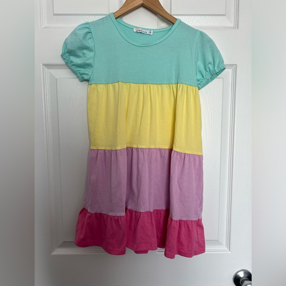 Size 10 girls sunshine swing pastel colors short sleeve dress.